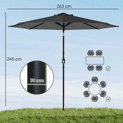 2.6 m Garden Parasol Umbrella with LED Solar Light, Parasol Cover, Outdoor Market Patio Umbrella, Black