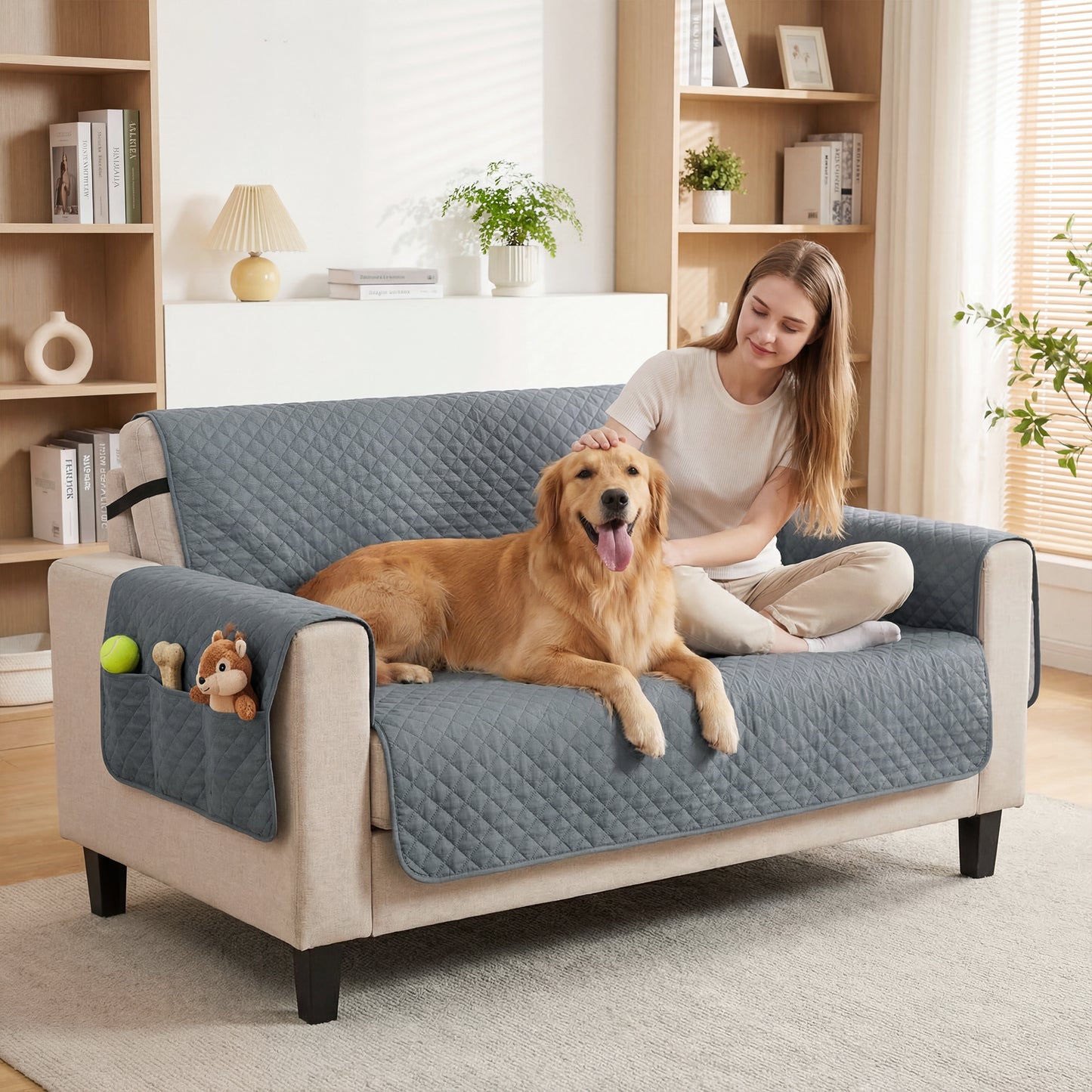 Waterproof Sofa Cover 2 Seater, Soft Couch Cover for Dogs Cats Pets, Non Slip Sofa Slipcoevr with Elastic Straps