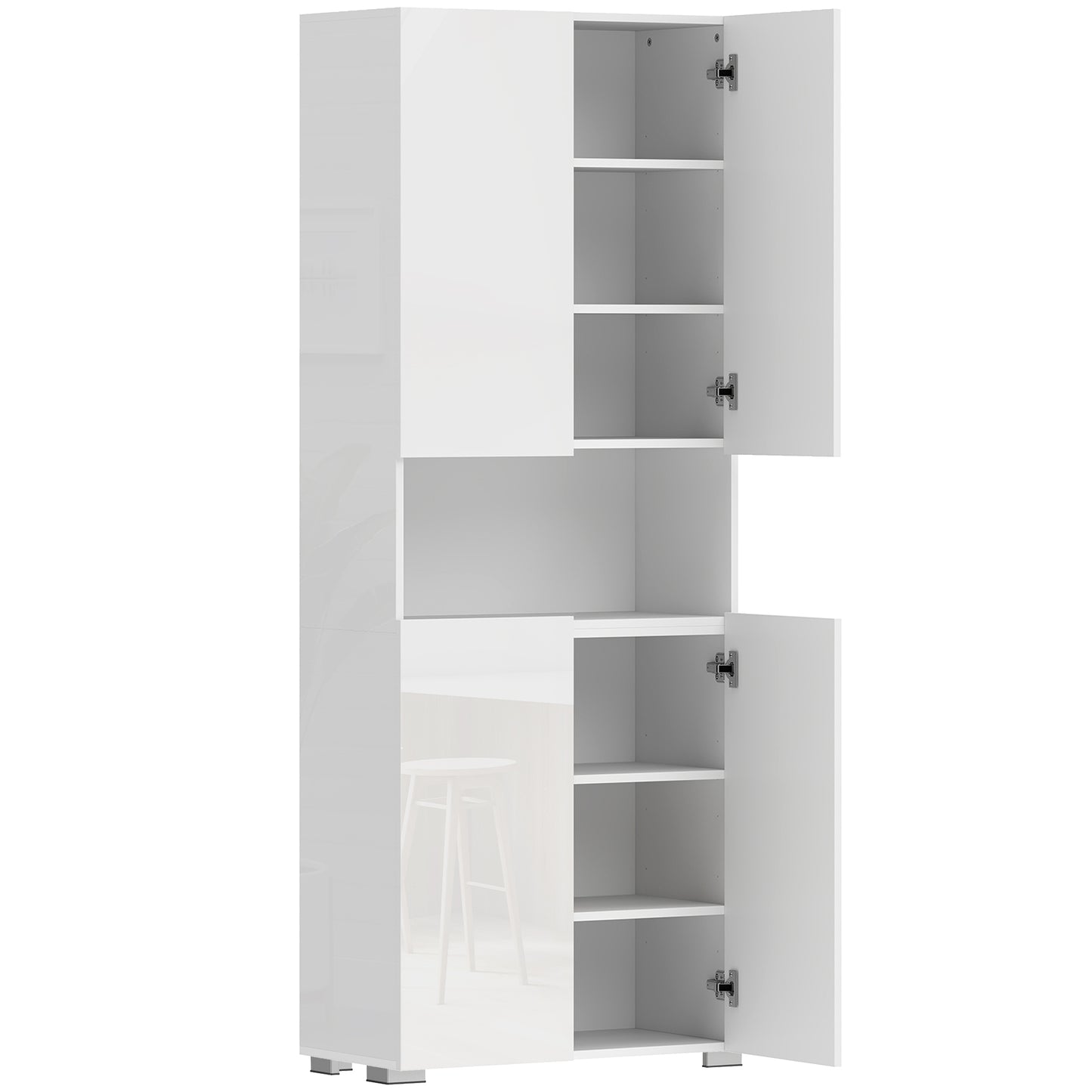 180 cm Tall Kitchen Cupboard, Pantry Storage Cabinet with Soft Close Doors and Adjustable Shelves, High Gloss White