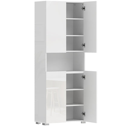 180 cm Tall Kitchen Cupboard, Pantry Storage Cabinet with Soft Close Doors and Adjustable Shelves, High Gloss White