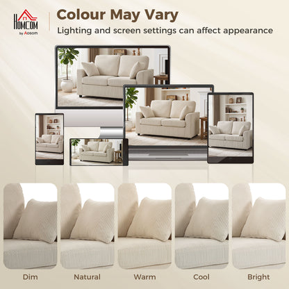 2 Seater Sofa, Corduroy Small Couch with Spring Cushion, Wide and Deep Seat, Beige