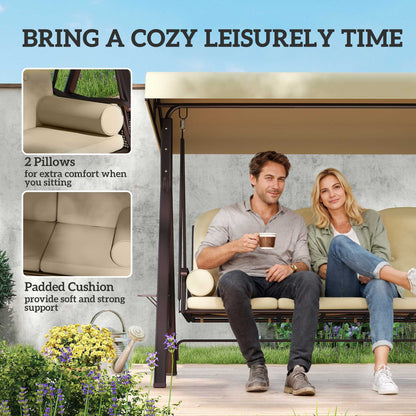 Three-Seater Garden Swing Chair - Brown