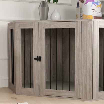 Dog Crate Furniture Side Table, with Cushion, 122 x 61 x 71cm - Walnut Brown