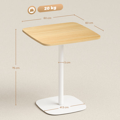 Small Dining Table, 60 cm Square Kitchen Table with Wood-veneer Top and Steel Base - Natural Wood Finish