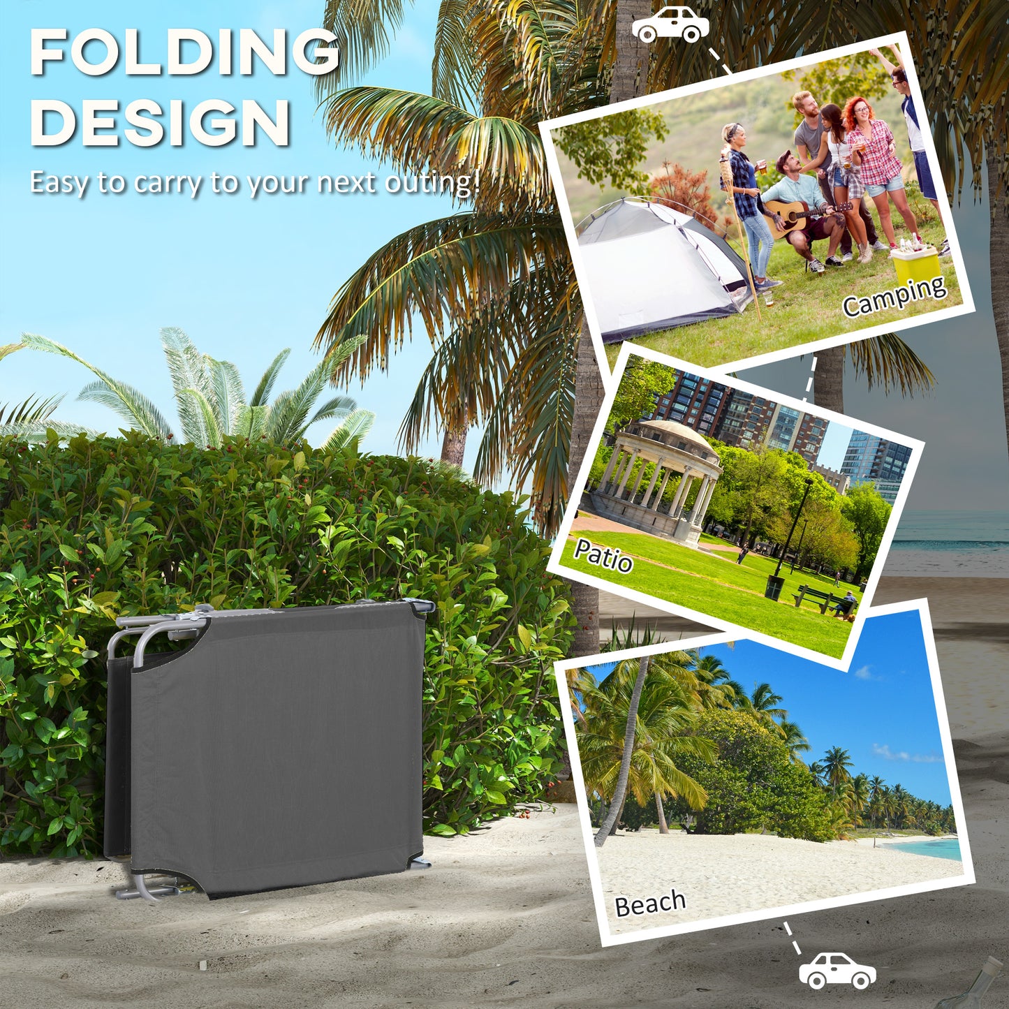 Folding Sun Lounger Set of 2 with Canopy, Reclining Sunbed with 4-Position Adjustable Backrest, 600D Oxford Cloth