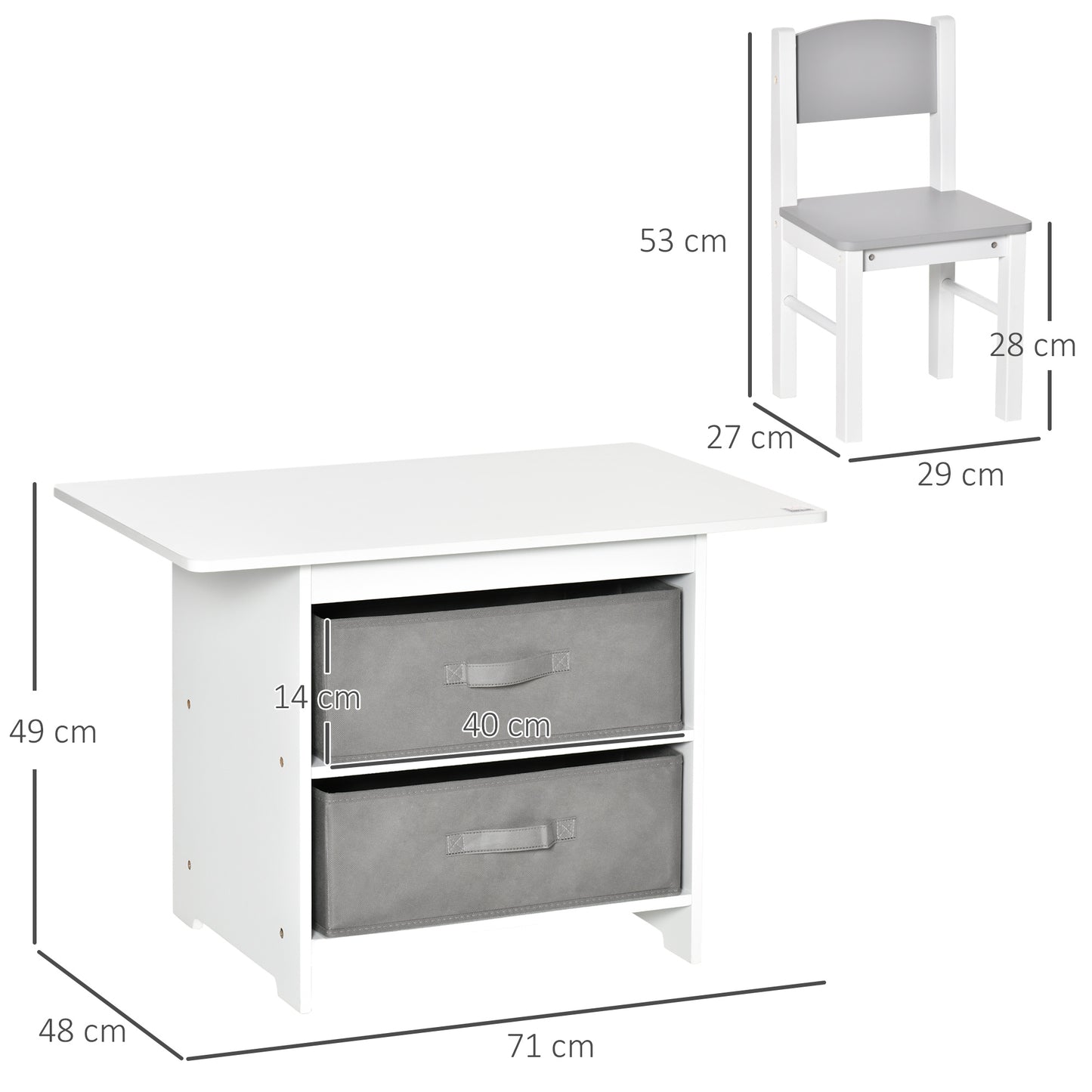 3 Pcs Kids Table & Chairs Set Mini Seating Furniture Home Playroom Bedroom Dining Room w/ Storage Drawers Safe Corners for 2