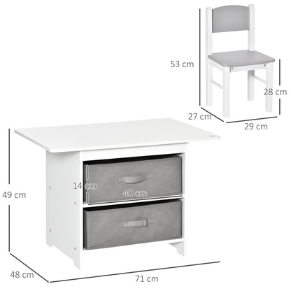 3 Pcs Kids Table & Chairs Set Mini Seating Furniture Home Playroom Bedroom Dining Room w/ Storage Drawers Safe Corners for 2