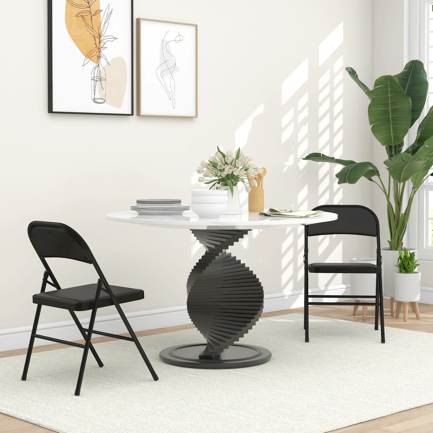 Set of Two Cushioned Folding Chairs - Black