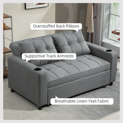 2 Seater Sofa Bed Pull-Out Sofa Bed for Small Space - Charcoal Grey