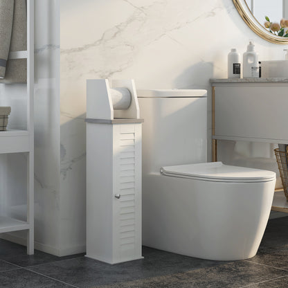 Toilet Roll Holder Cabinet, Slim Freestanding Bathroom Cabinet with Adjustable Shelf, Toilet Roll Storage Unit, White
