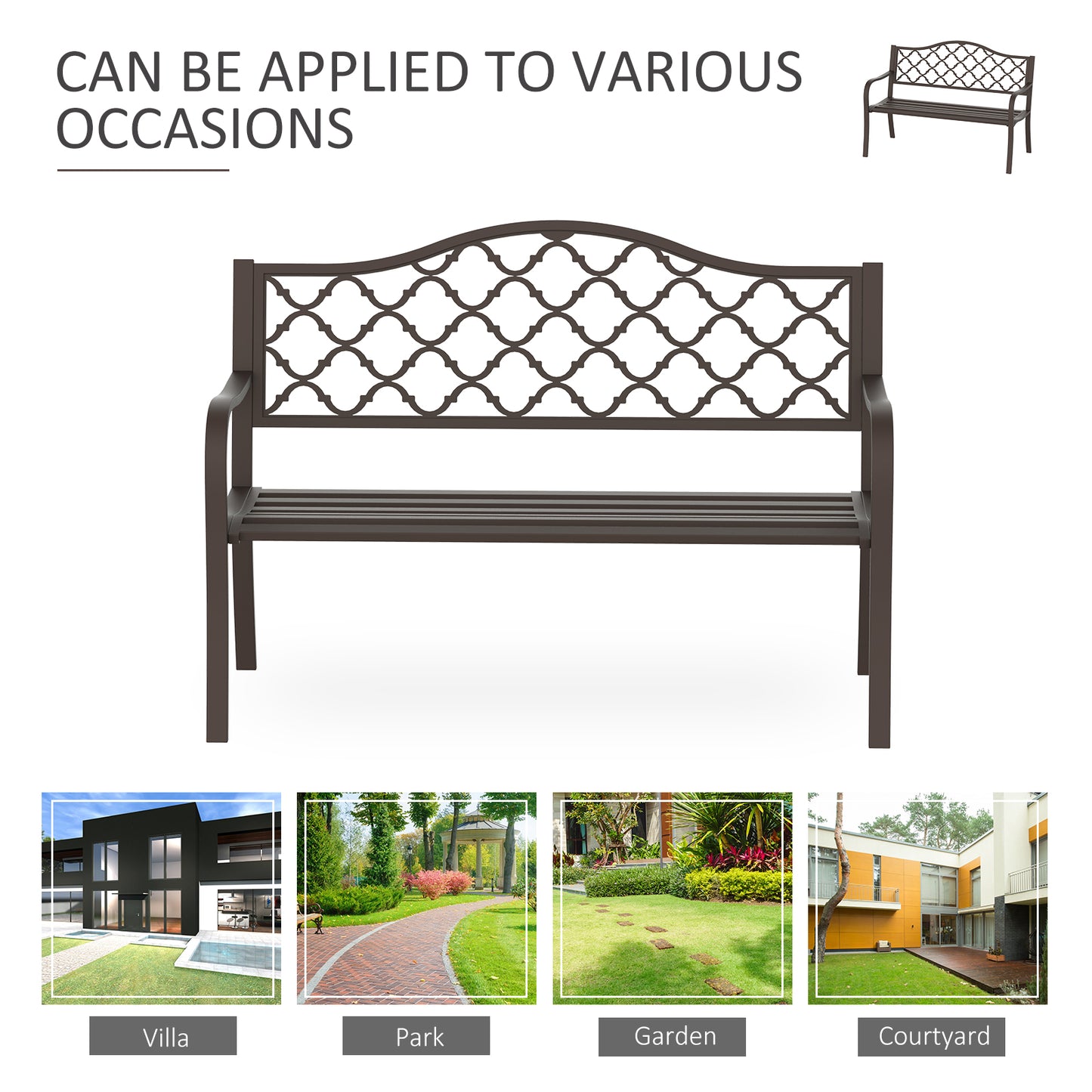 Antique Style Outdoor Cast Iron Front Porch Bench Path Chair Seat, Brown