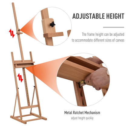 Wooden Easel Stand H-Frame Artist Easel with 171-230cm Adjustable Height and 0-80° Working Angles Beech Wood Art Easel for Di
