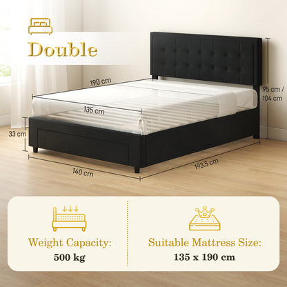 4ft6 Double Ottoman Bed Frame, with Front Drawer - Black
