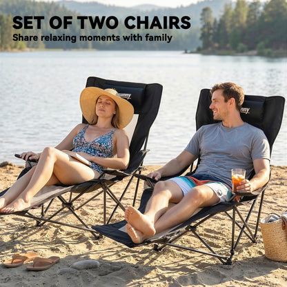 Camping Chair Reclining Portable Camp Chair with Detachable Footrest Cup Holder Black