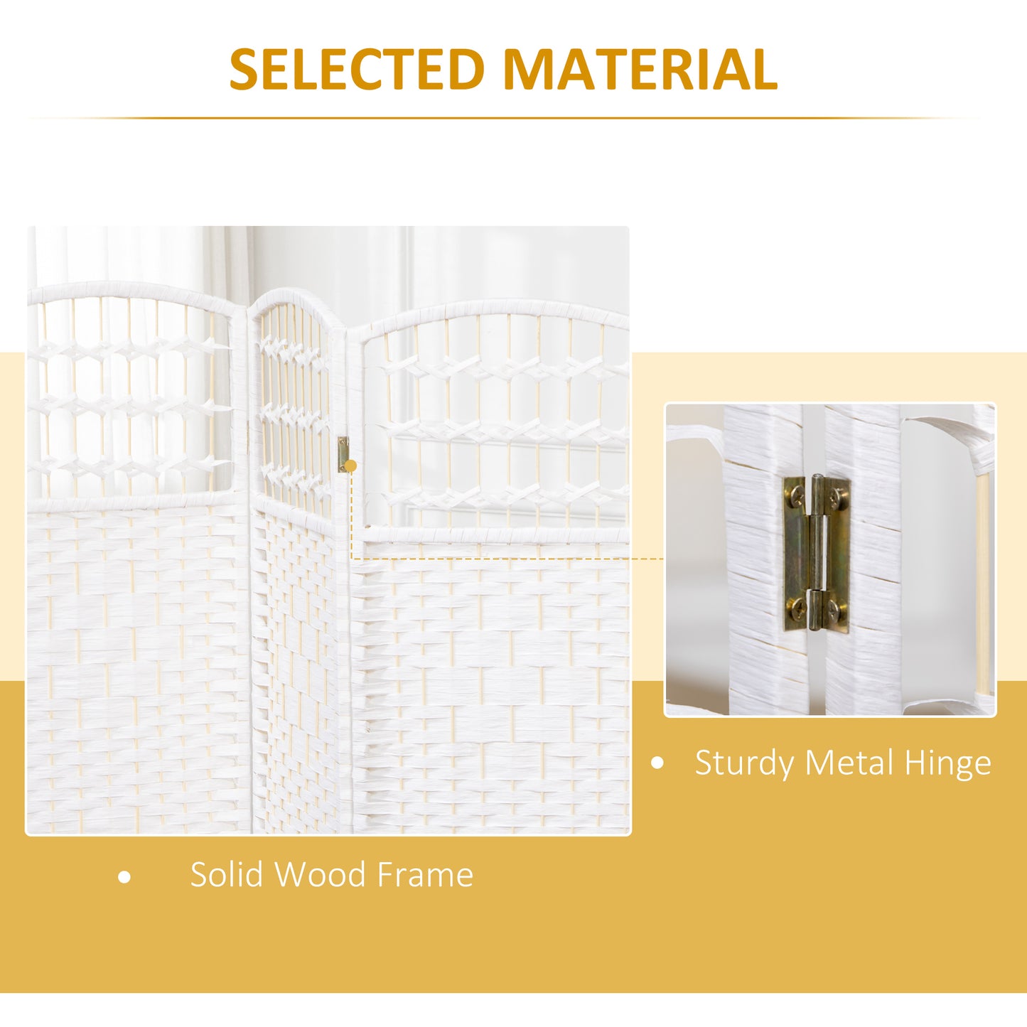 4 Panel Folding Room Divider, Privacy Screen, Paravent Partition Separator for Living Room, Bedroom, White