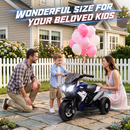 Kids Electric Motorcycle, 6V Ride on Motorcycle with 3 Wheels, LED Headlight, Music, Horn for Boys Girls 3-5 Y, Blue