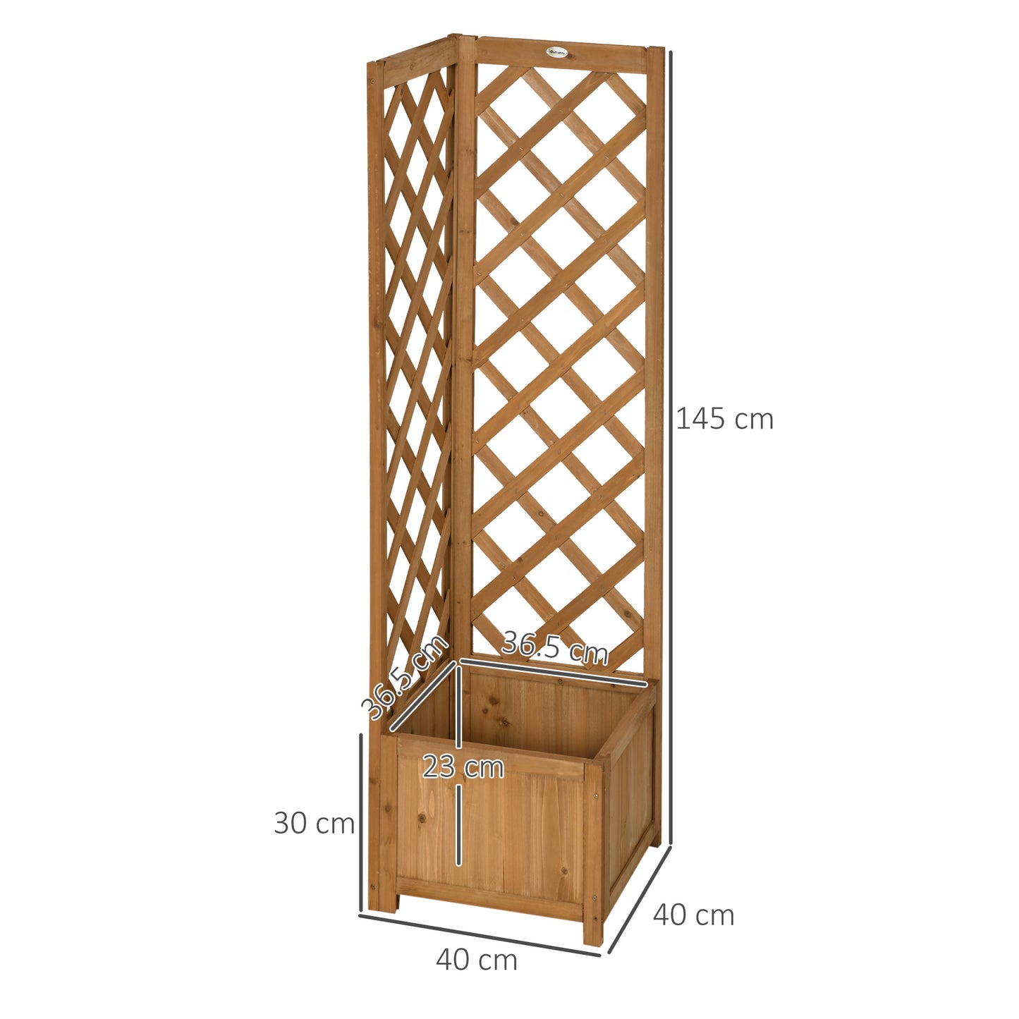 Wooden Planter with Corner Trellis, Freestanding Raised Garden Bed with Drainage Bottom, Outdoor Planter Box, Brown