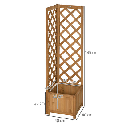 Wooden Planter with Corner Trellis, Freestanding Raised Garden Bed with Drainage Bottom, Outdoor Planter Box, Brown