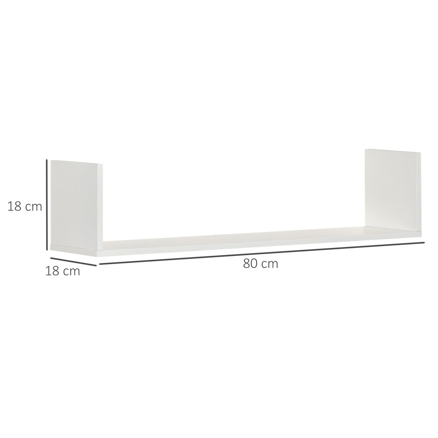 Set of 3 Wooden U-Shaped Floating Shelves Set, 80cm Wall Mounted Hanging Bookshelf