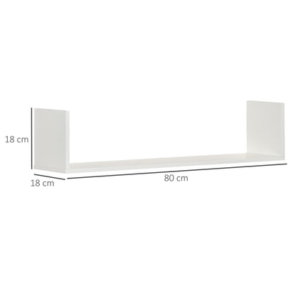 Set of 3 Wooden U-Shaped Floating Shelves Set, 80cm Wall Mounted Hanging Bookshelf