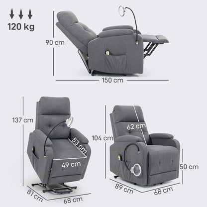 Electric Rise/Recline Armchair, with Reading Light - Grey