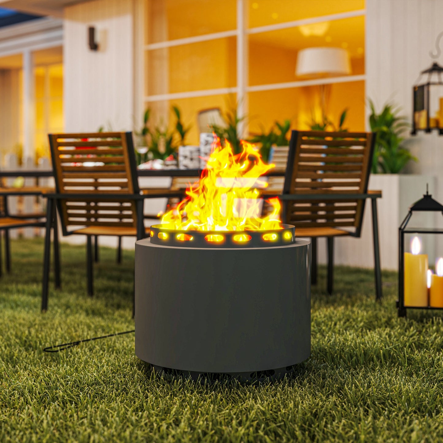 Smokeless Fire Pit, 48.5cm Portable Wood Burning Firepit with Poker for Garden Camping Bonfire Party, Metal, Dark Grey