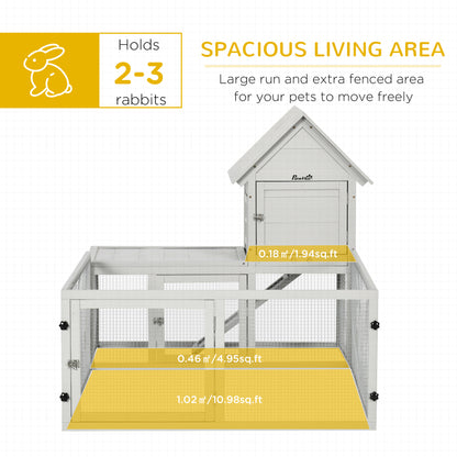 Indoor Rabbit Hutch, Guinea Pig Cage, with Slide-Out Tray, Large Fenced Area - Light Grey