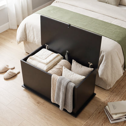Storage Chest, 102L Blanket Box, Shoe Bench with Safety Hinged Lid, Bed End Bench for Bedroom, 80 x 40 x 45cm, Black