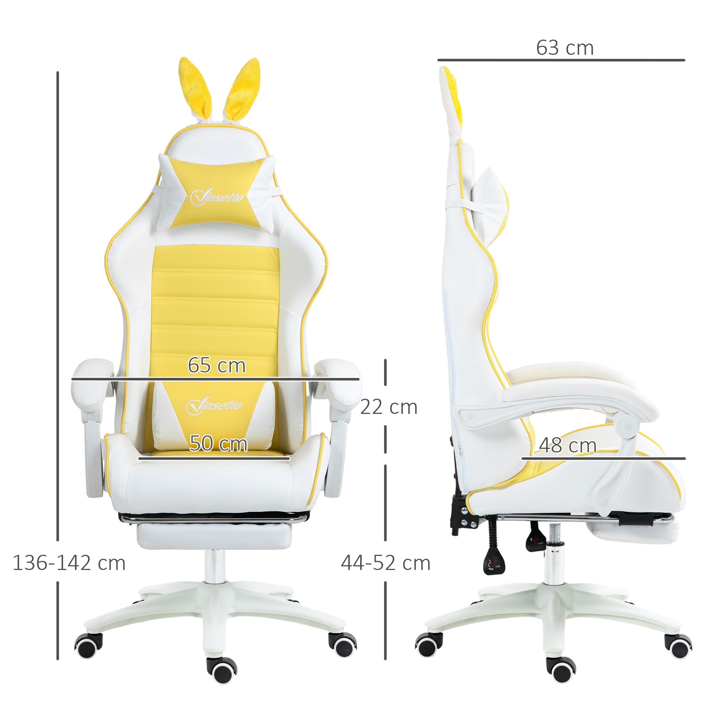 Gaming Chair with Rabbit Ears and Footrest, Ergonomic Computer Chair for Girls Adults, with Headrest, Lumbar Support