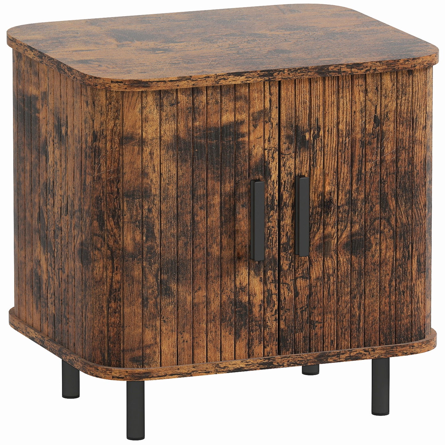Nightstand with Sliding Doors and Metal Legs Rustic Brown
