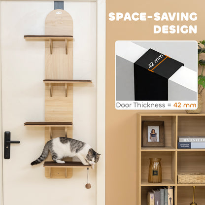 4-Level Door Mounted Cat Tree with Washable Plush Mats, Toy Balls, Door Hanging Cat Shelf for Indoor Cats
