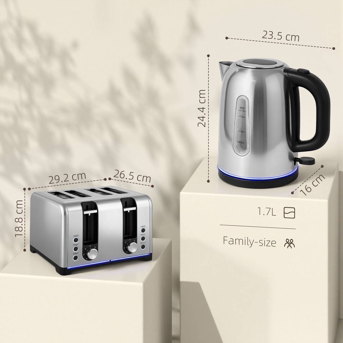 Kettle and Toaster Set, 1.7L 3000W Rapid Boil Jug Kettle with Otter Thermostat, Limescale Filter