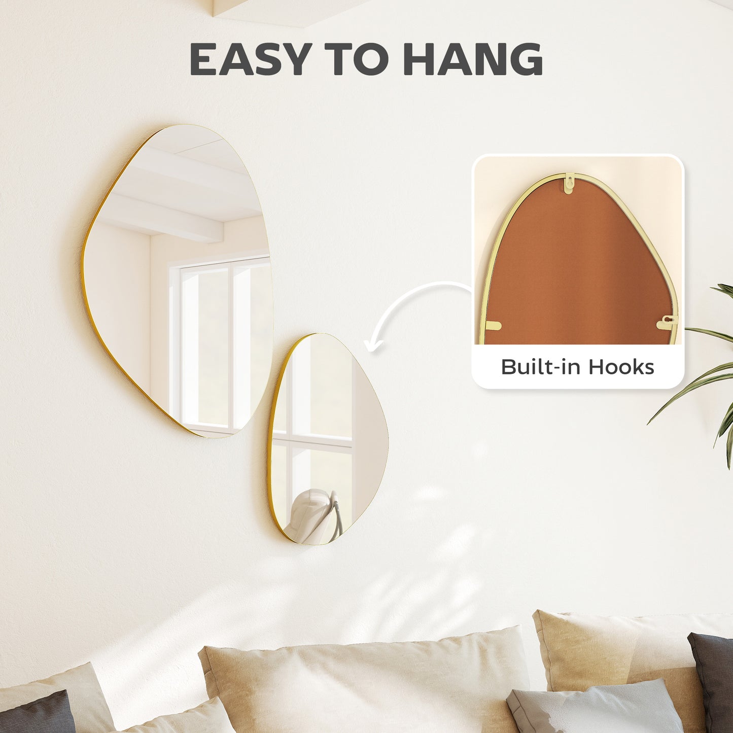 Set of 2 Pebble-Shaped Wall Mirror - Gold Tone