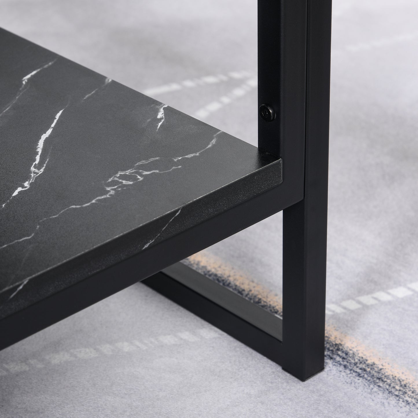 Coffee Table, Two-Tier Faux Marble Effect Centre Table with Metal Frame and Storage Shelf for Living Room, 106 x 50 x 45cm