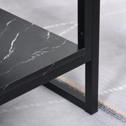Coffee Table, Two-Tier Faux Marble Effect Centre Table with Metal Frame and Storage Shelf for Living Room, 106 x 50 x 45cm