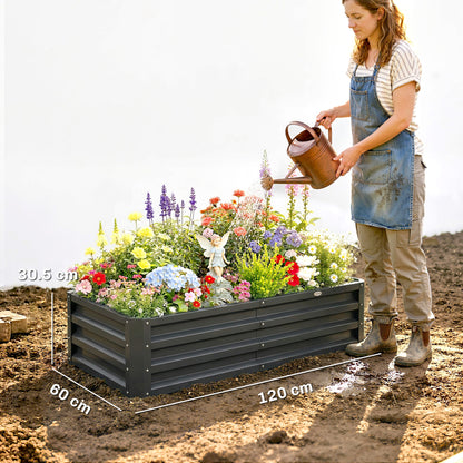 Set of 2 Raised Beds for Garden, Galvanised Outdoor Planters for Herbs Vegetables, Use for Patio Balcony, Grey