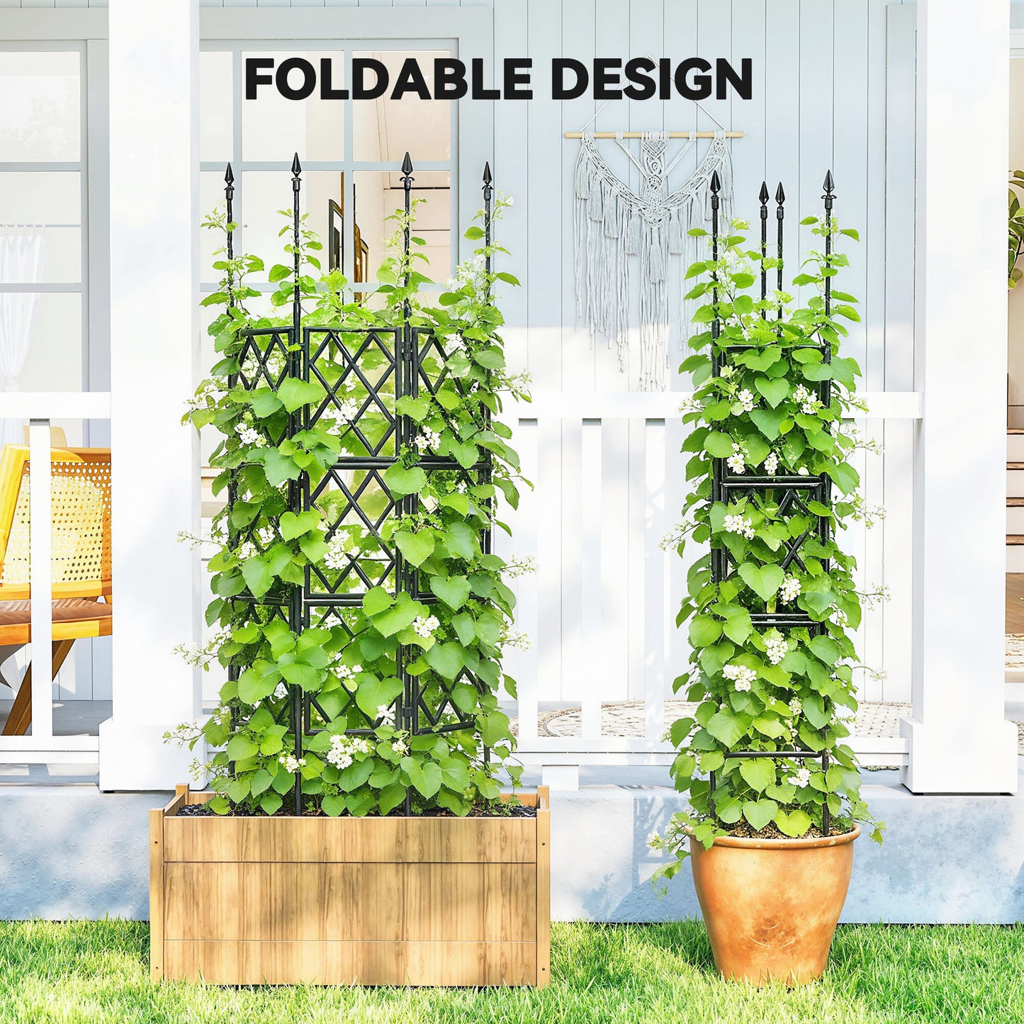 Foldable Garden Trellis, Lattice Climbing Support Trellis for Garden, DIY Assembly, 85 x 197 cm, Black