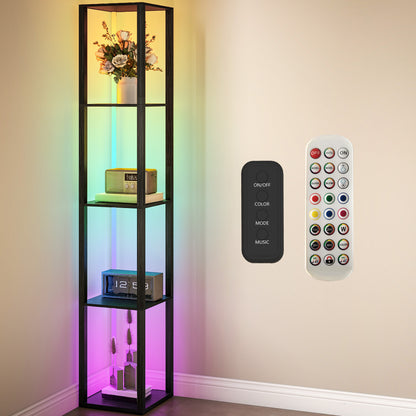 RGB LED Floor Lamp with Shelves, Modern Dimmable Standing Lamp with Remote Control