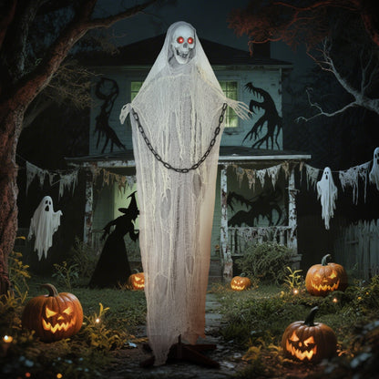183 cm Life Size Halloween Animated Skeleton Grim Reaper with Glowing LED Eyes, Scary Halloween Decorations