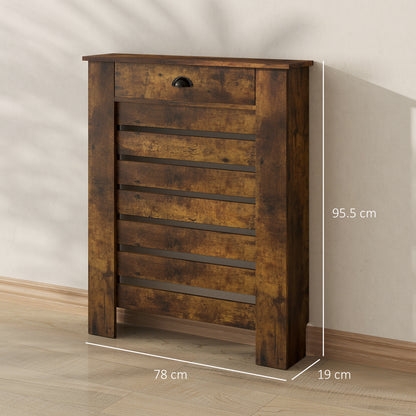 95.5H x 78Wcm Radiator Cover, with Drawer - Rustic Brown
