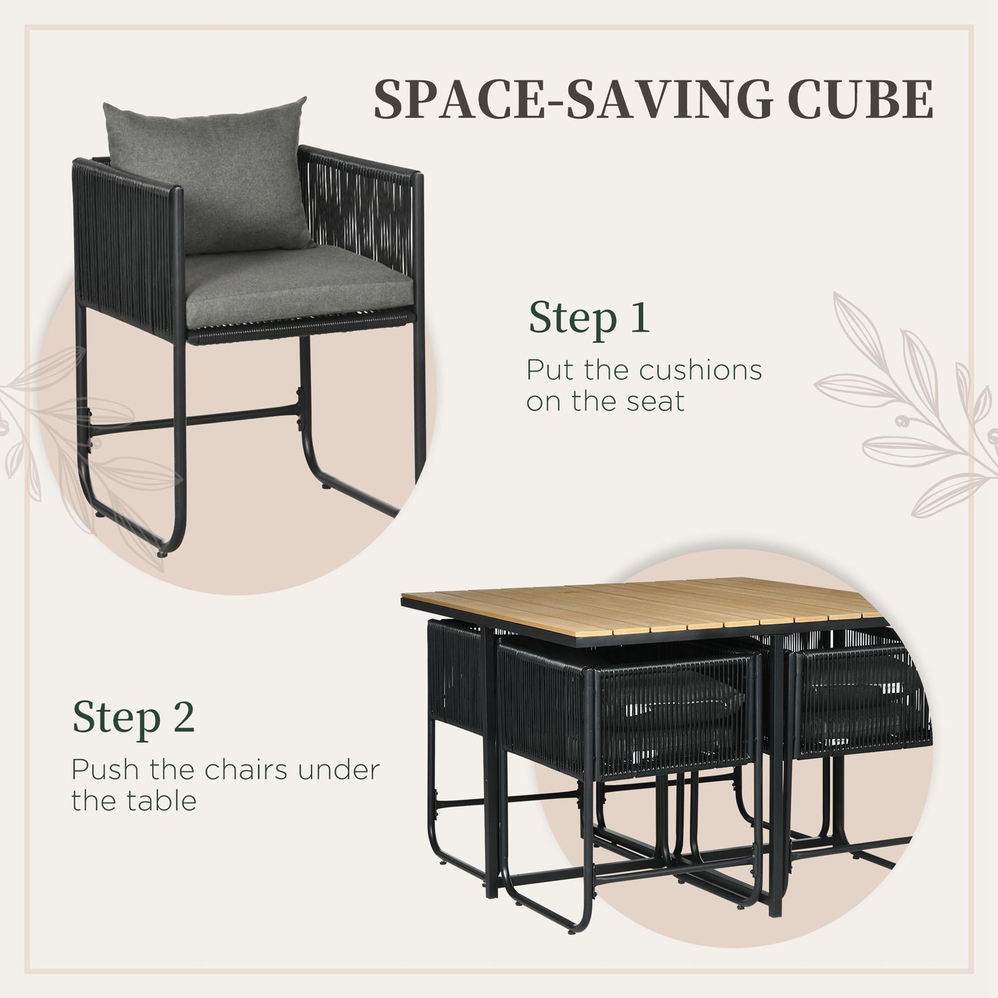 4 Seater Rattan Cube Garden Furniture Set, Rattan Dining Set with Cushions