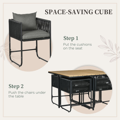 4 Seater Rattan Cube Garden Furniture Set, Rattan Dining Set with Cushions