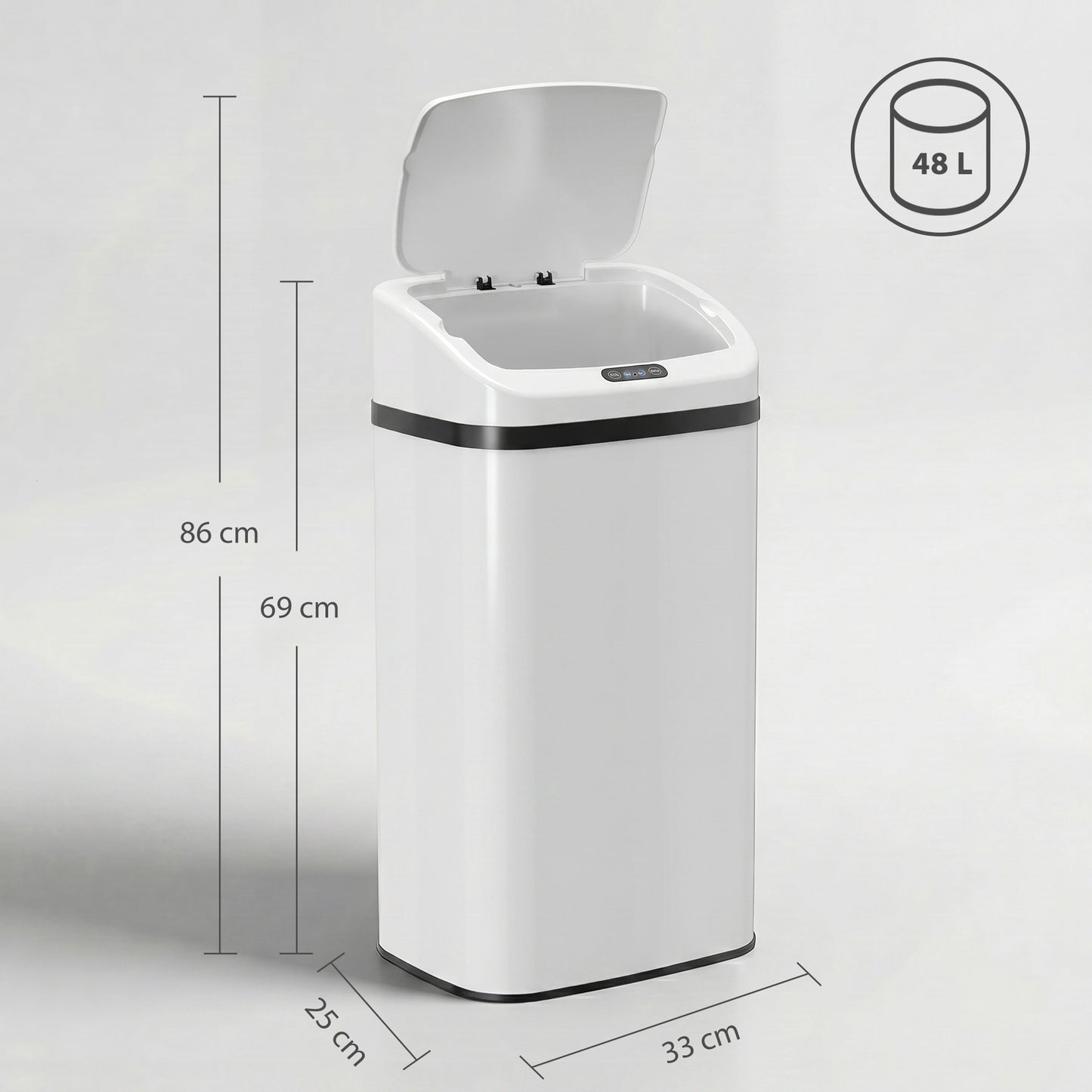 48L Stainless Steel Sensor Bin - White