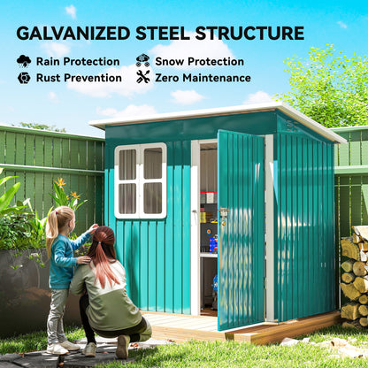 7 x 4ft Galvanised Steel Garden Shed, with Lock, Gloves and Foundation Kit - Green