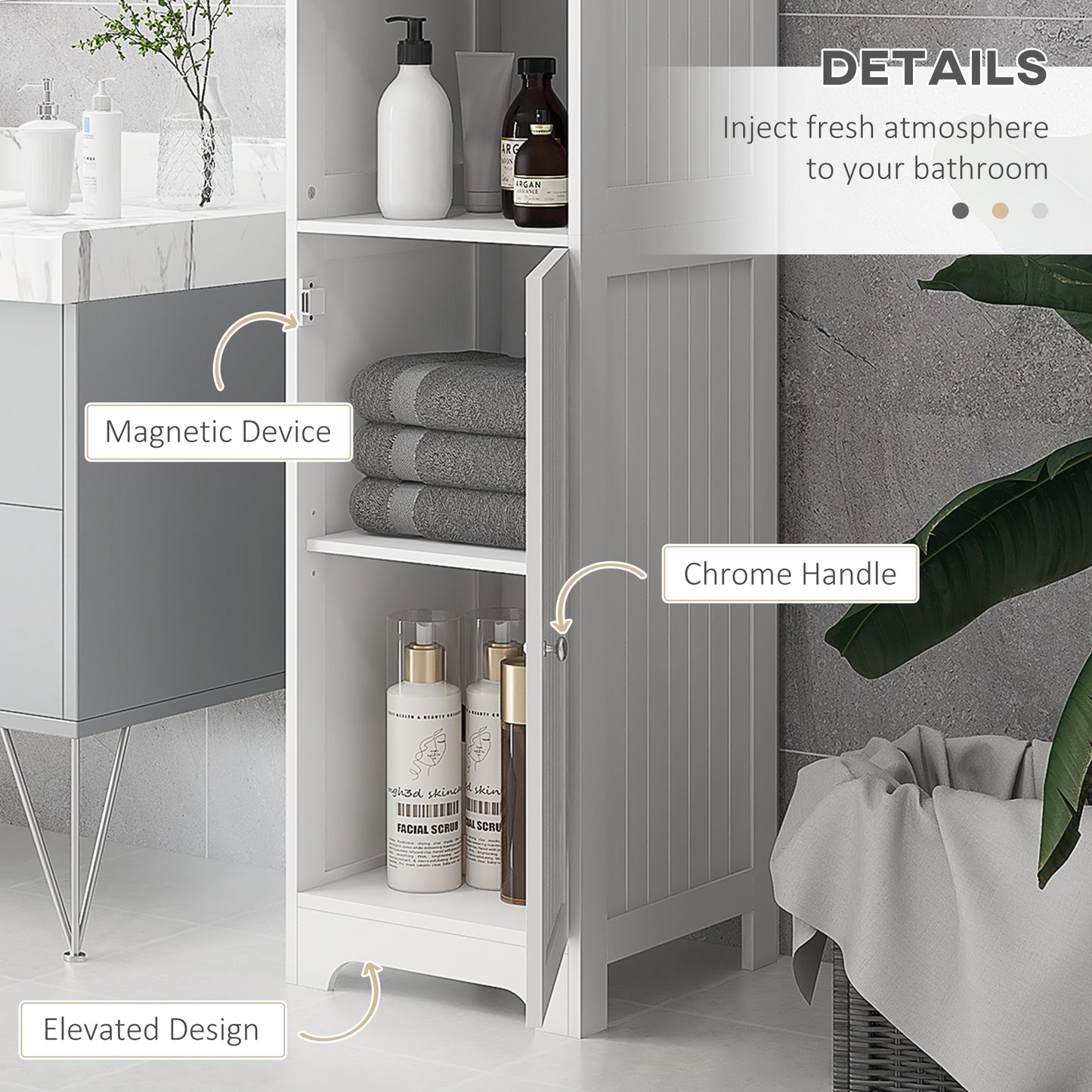 Slim Bathroom Storage Cabinet, Tall Bathroom Cabinet with 3 Open Shelves and Adjustable Shelf, White