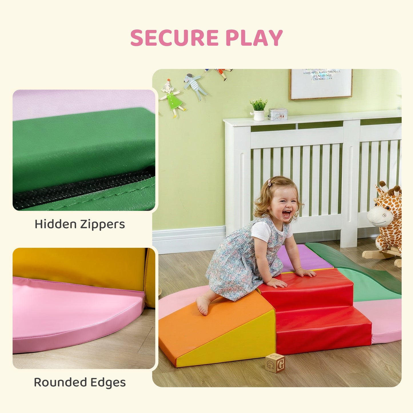 6 Piece Soft Play Equipment for Kids Climb and Crawl, Red