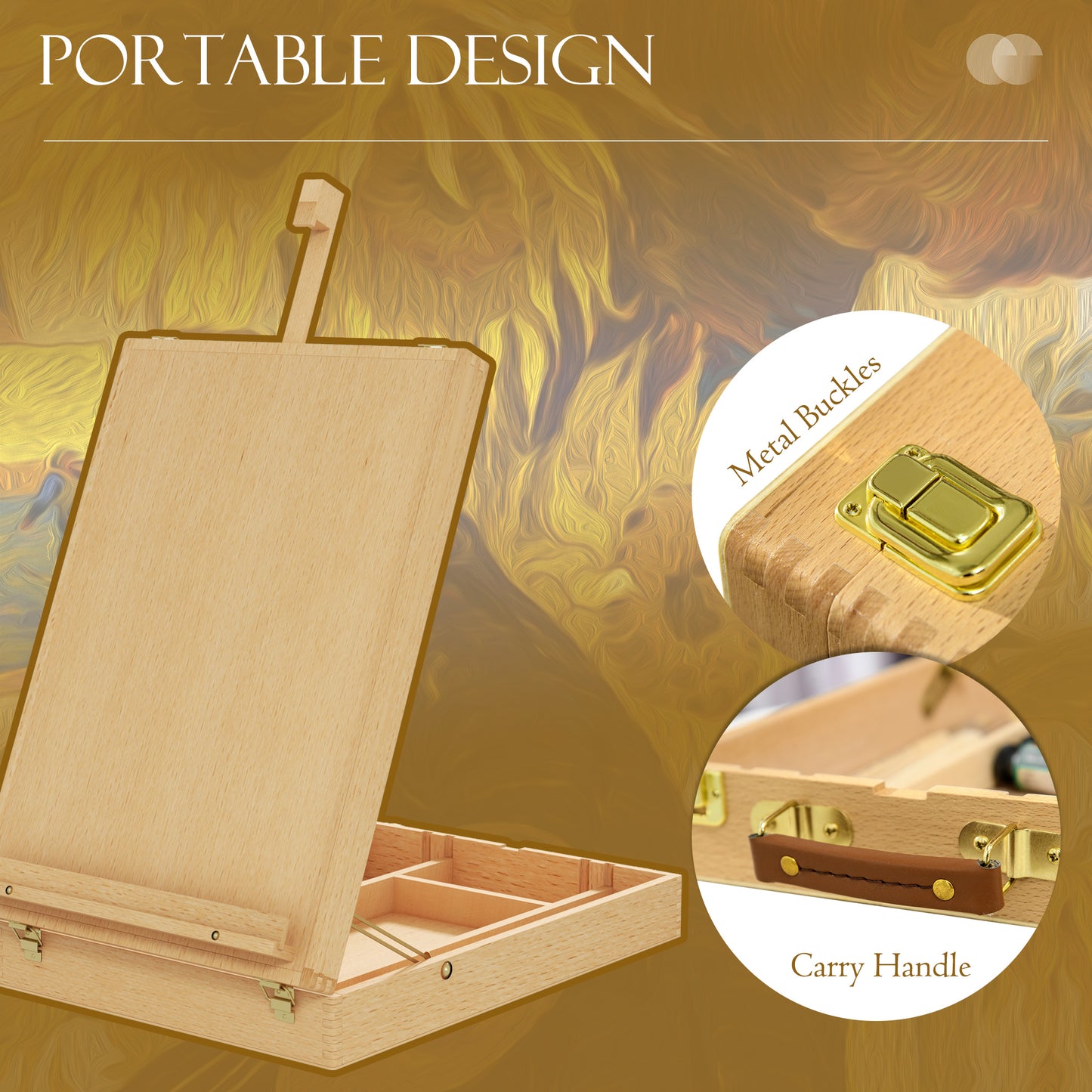 Wooden Table Easel Box Hold Canvas up to 61cm, Adjustable Beechwood Storage Table Box Easel