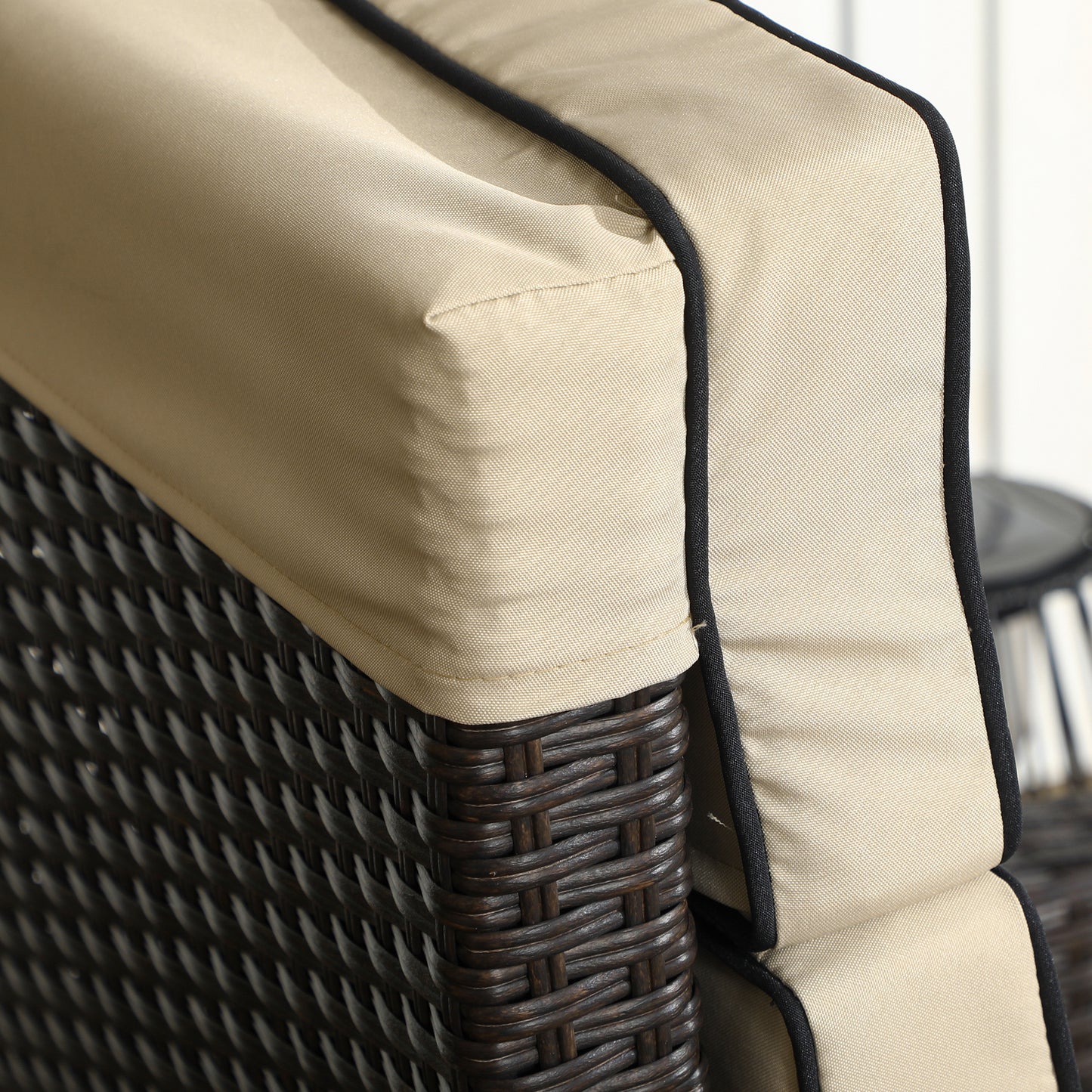 Outdoor Recliner Chair with Adjustable Backrest and Footrest, Cushion, Side Tray, Khaki/Brown