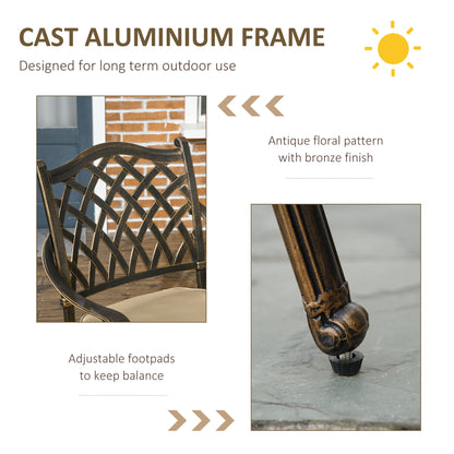 4 Seater Outdoor Dining Set Antique Cast Aluminium Garden Furniture Set with Cushions Round Dining Table with Parasol Hole