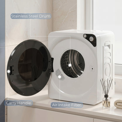 5kg Vented Tumble Dryer, 1000W Compact Tumble Dryer with 5 Drying Modes, Stainless Steel Tub, White